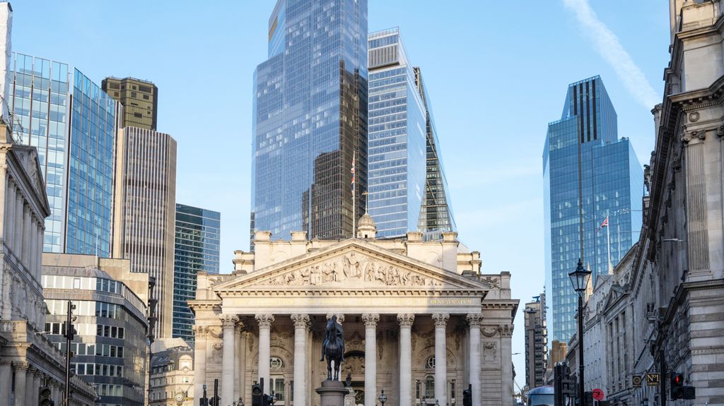 A photograph of the City of London, where the Bank of England is situated