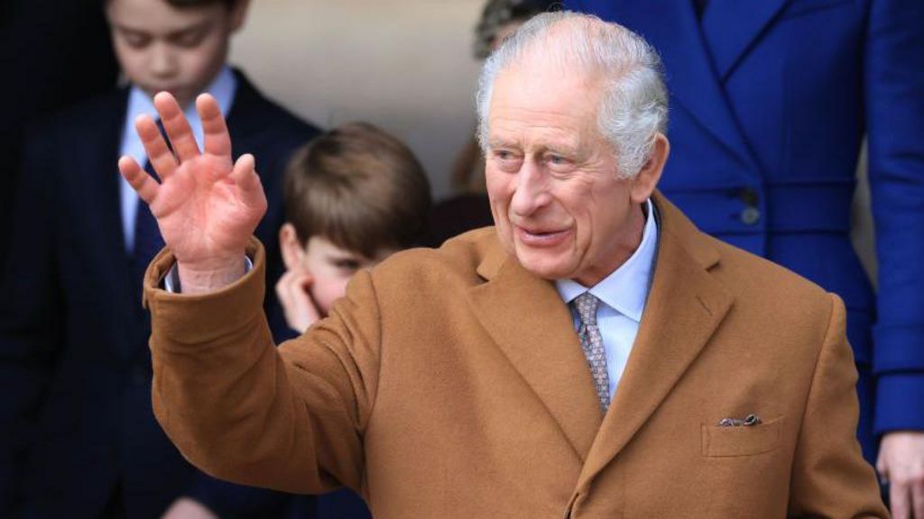 King Charles III pictured departing after attending the Christmas Morning Service at Sandringham Church