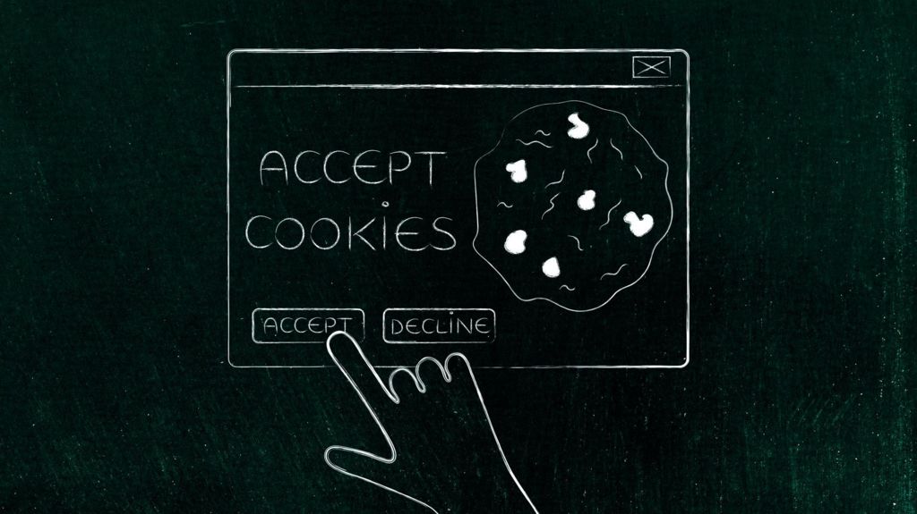 A line drawing of a pop-up box asking users whether to accept or reject cookies