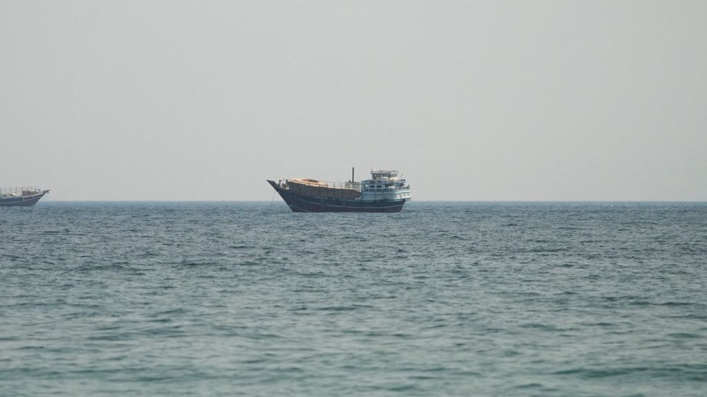 A vessel in the Strait of Hormuz, as seen from Musandam,Oman.