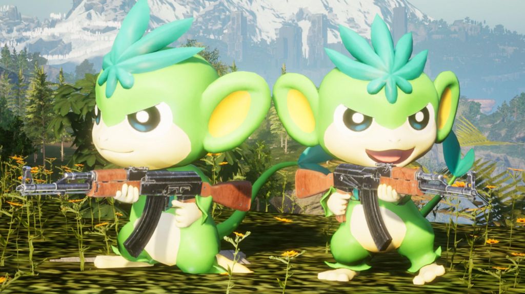 Two Palworld characters holding guns.