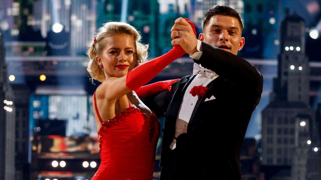 BBC handout photo of Tasha Ghouri and Aljaz Skorjanec, during the dress rehearsal for Saturday's Strictly Come Dancing show on BBC1. Picture date: Saturday December 14, 2024. PA