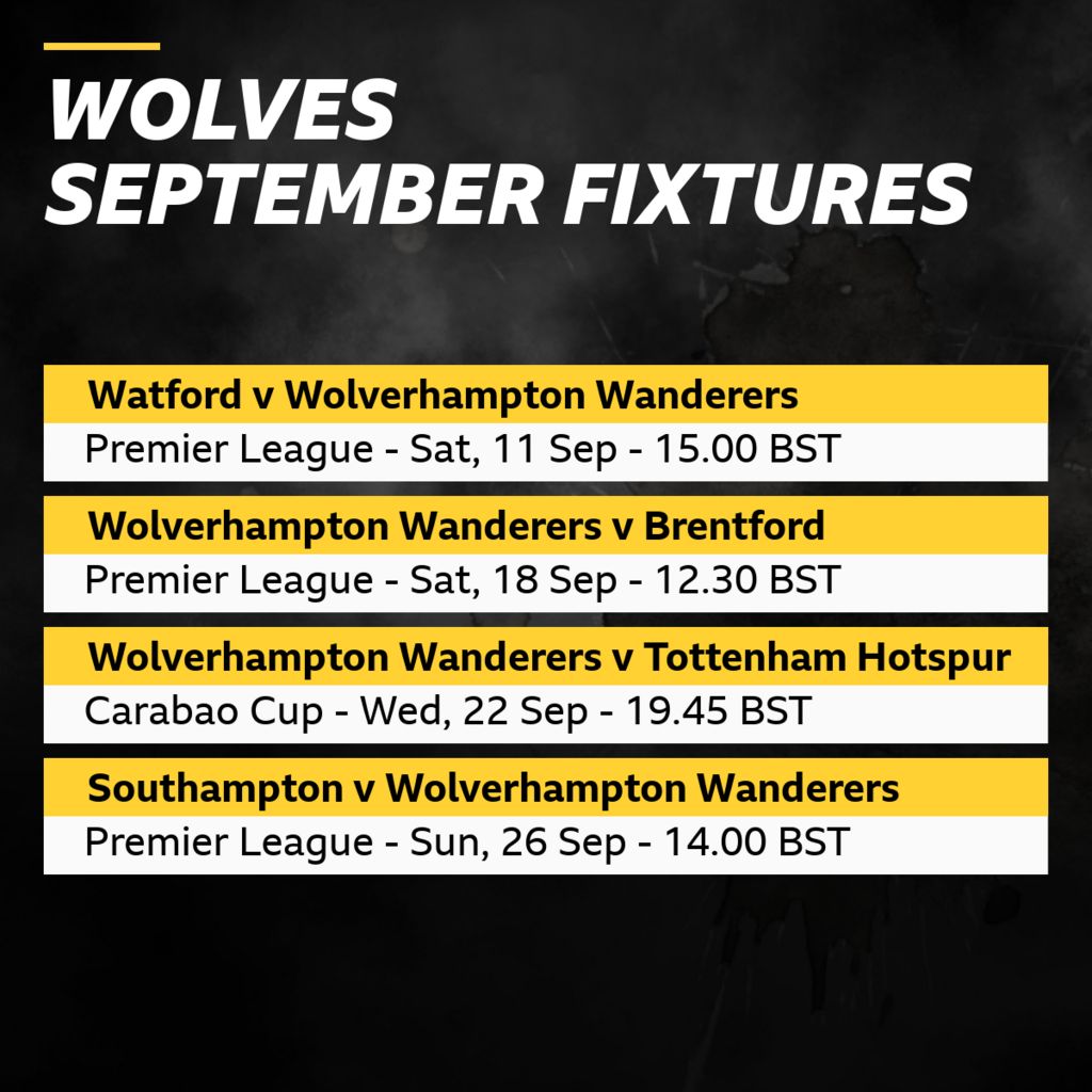 Wolves' September fixtures BBC Sport