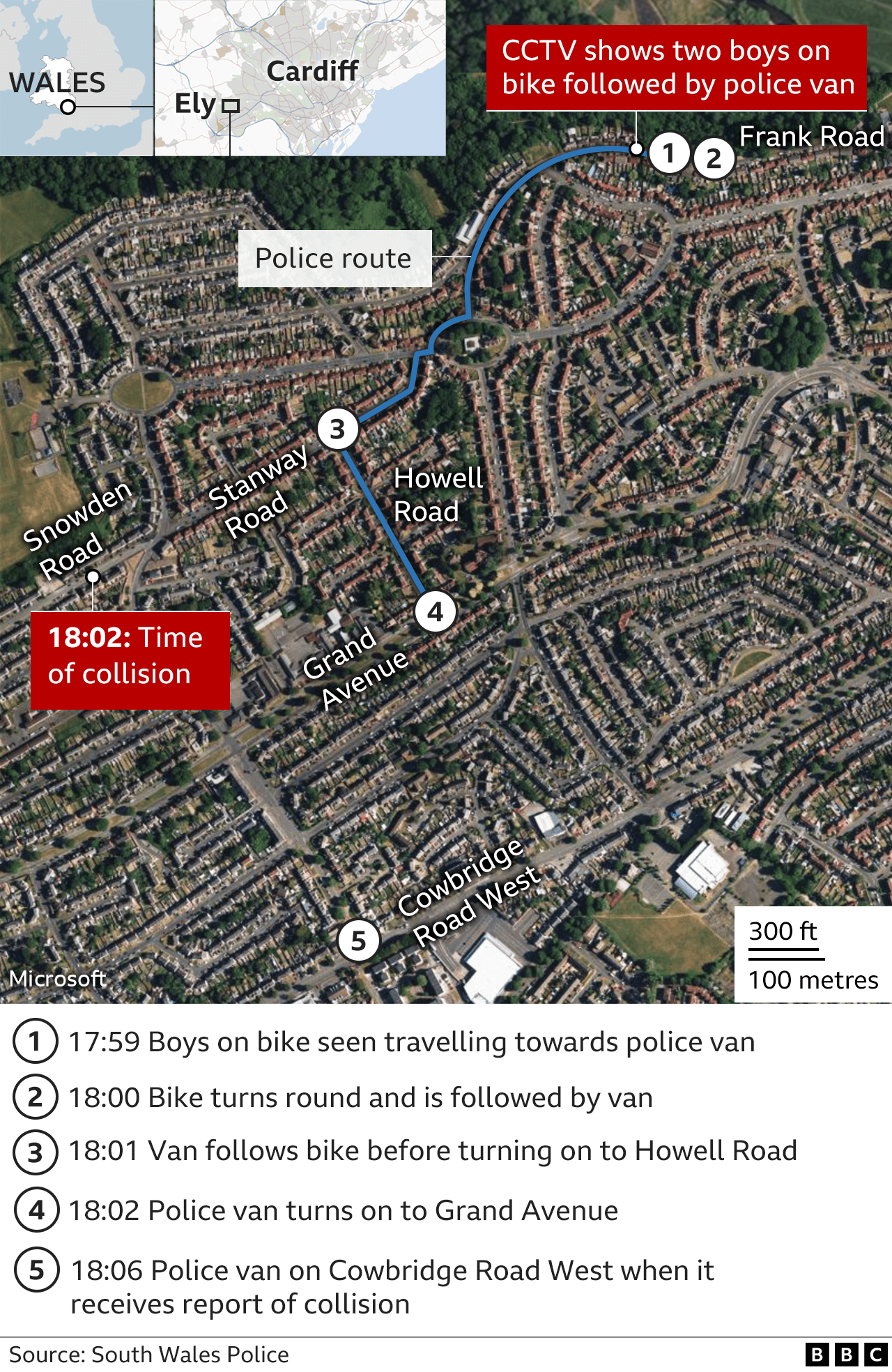 Map detailing the timeline of events