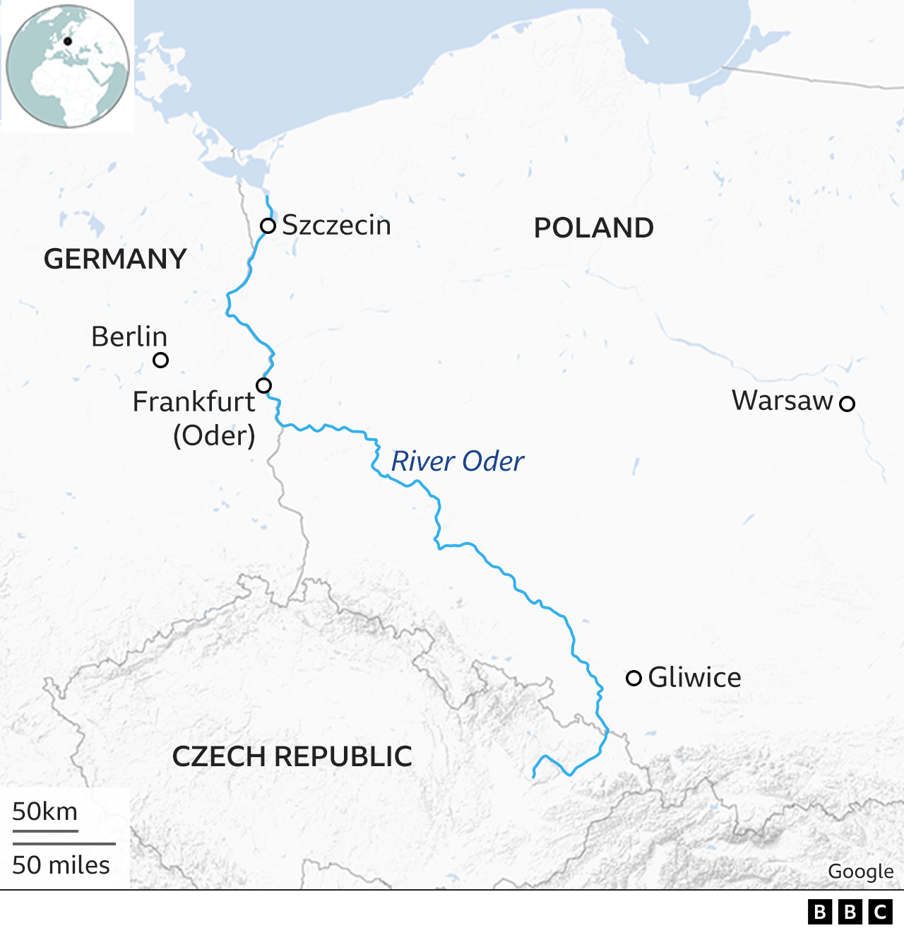 Карта реки Одер
