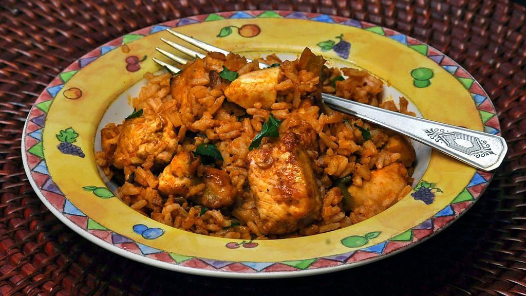 A dish called Jambalaya (rice and chicken)