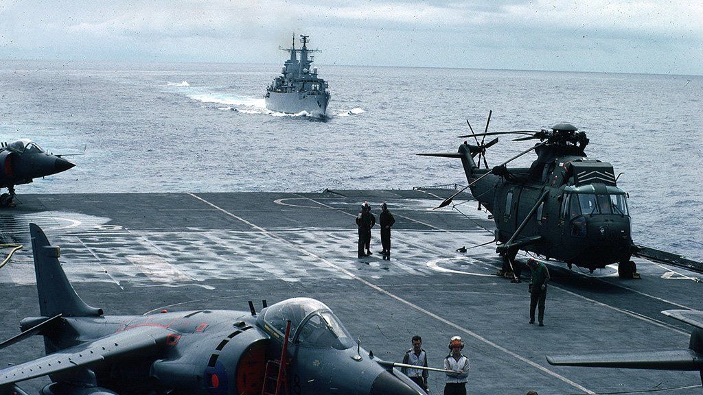 The flight deck of HMS Invincible, en route to the Falklands, 1982