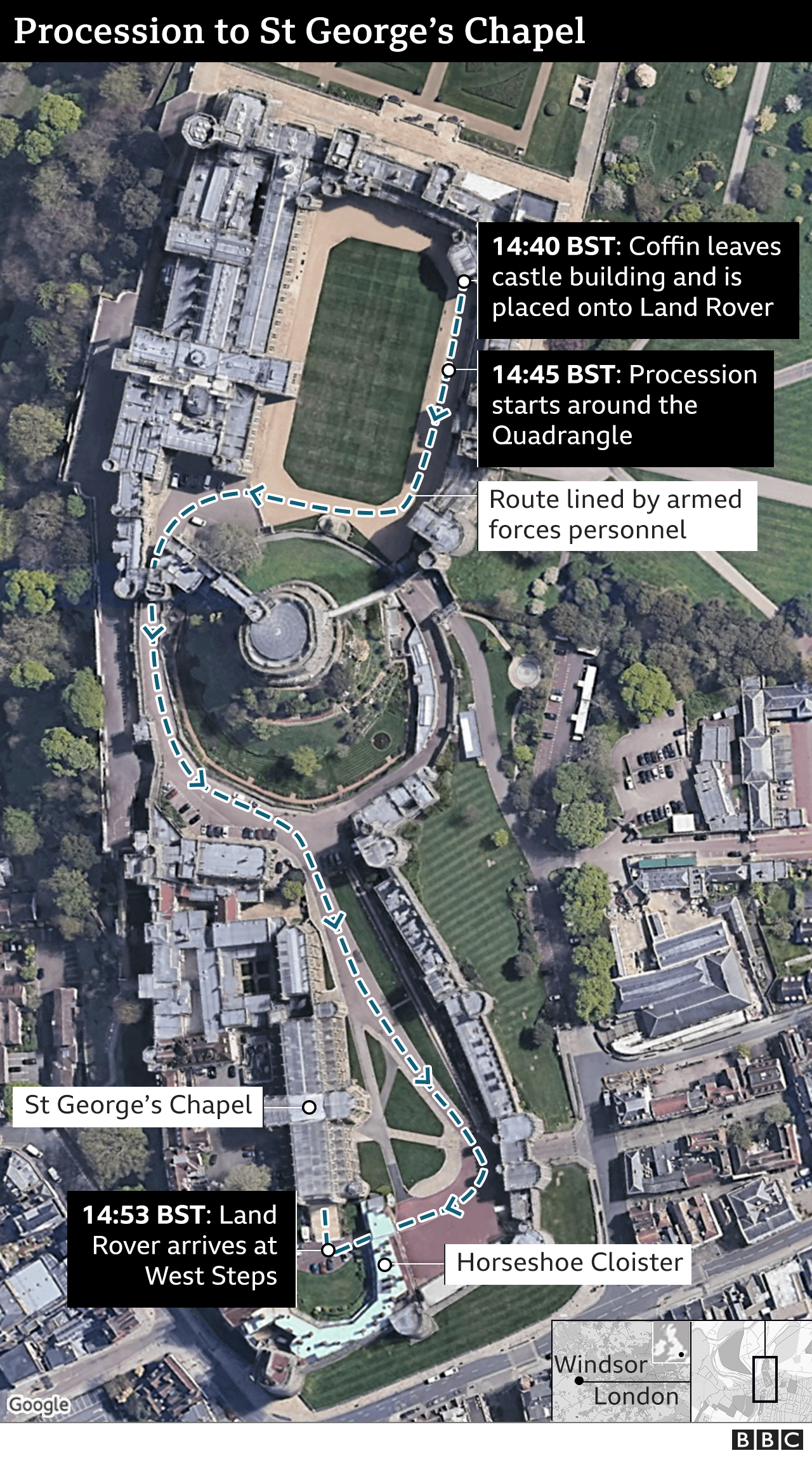 Funeral procession route to St George's Chapel