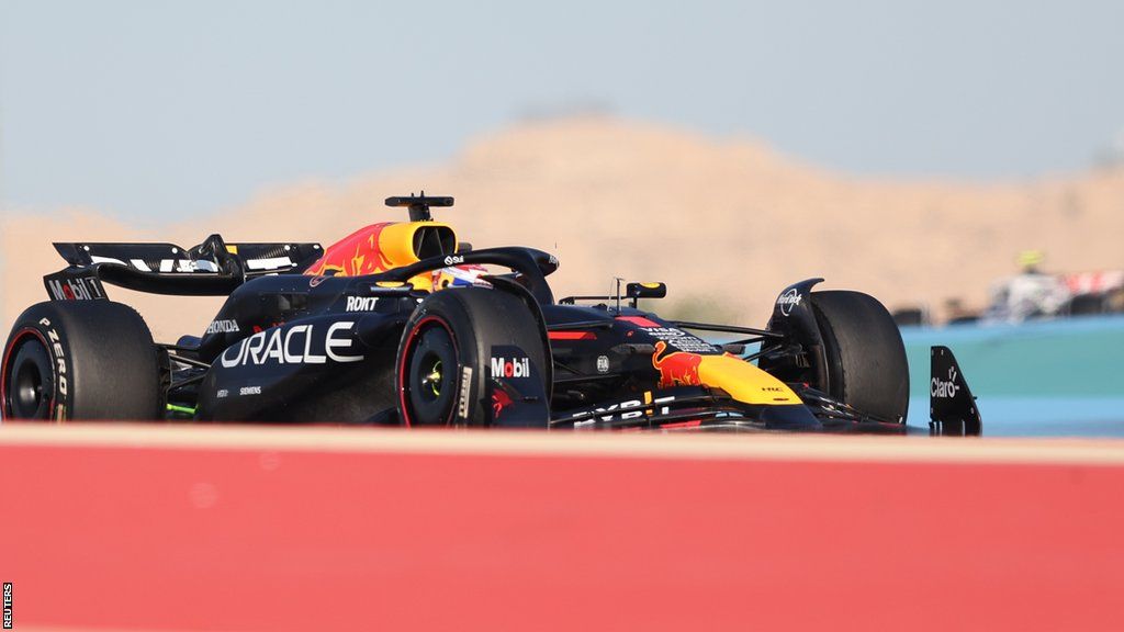 Max Verstappen drives the Red Bull RB20 during pre-season testing in Bahrain