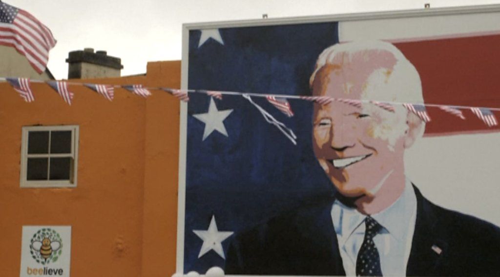 A mural of Joe Biden in the town of Ballina