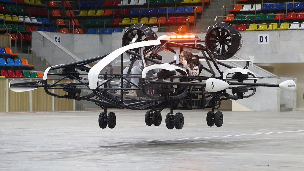A flying taxi undergoes a test run in Moscow.