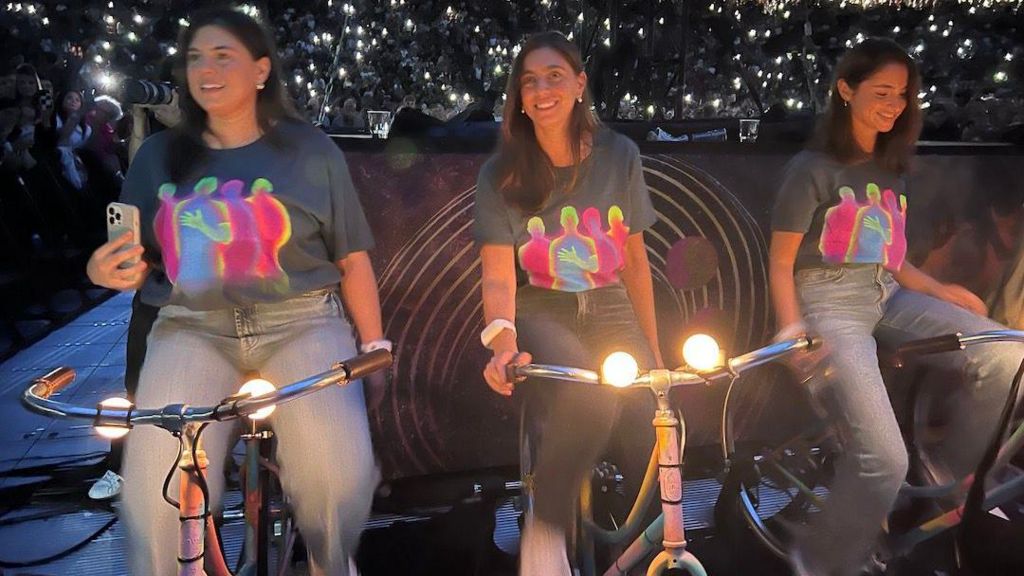 Fans use electricity-generating bicycles at a Coldplay concert in Amsterdam