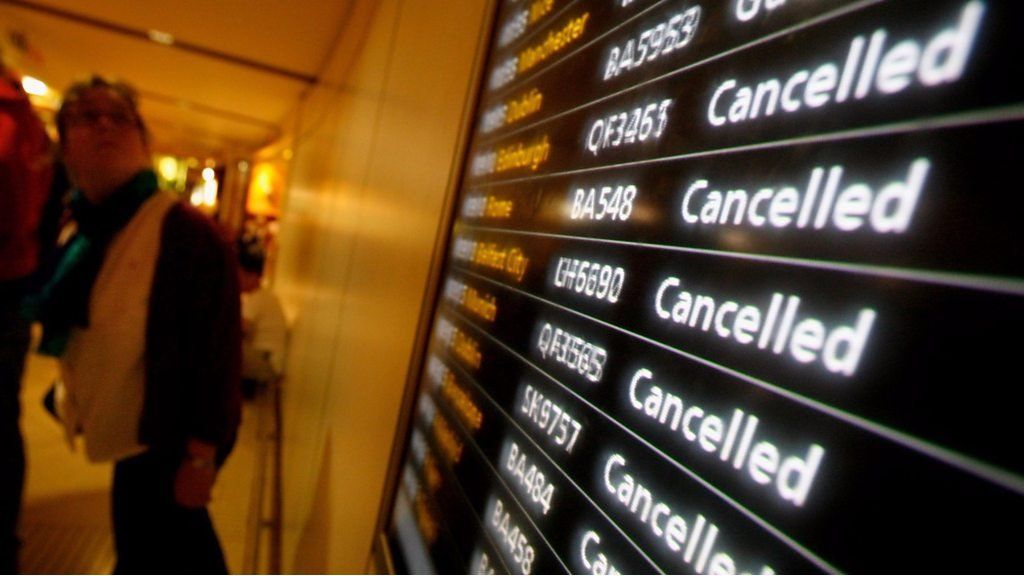 Board shows cancelled flights