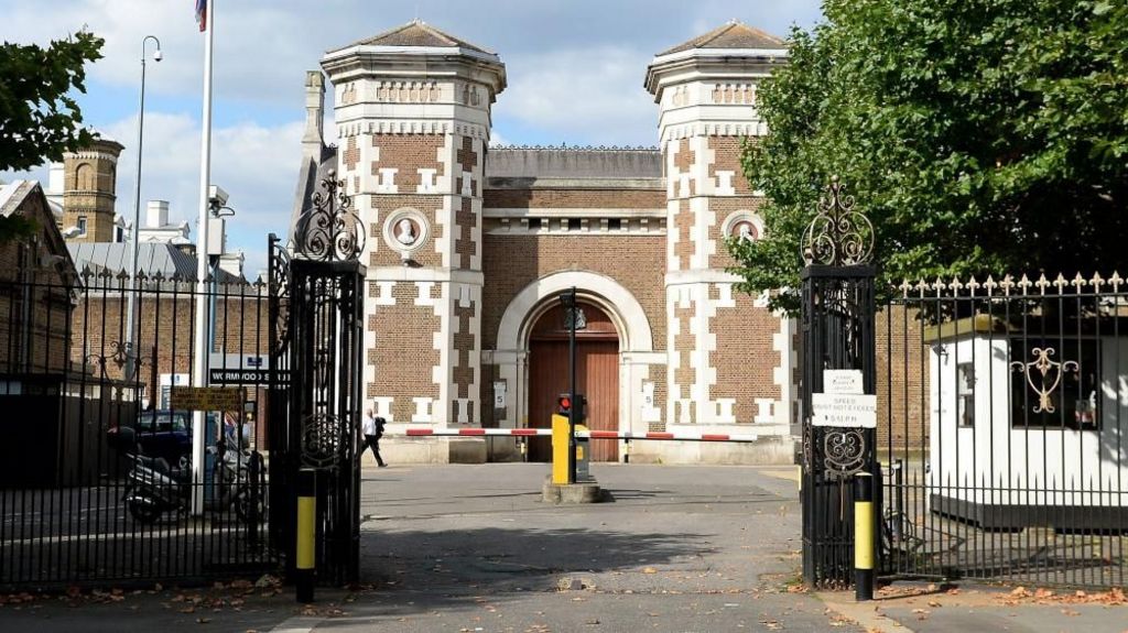 Outside of front gates of Wormwood Scrubs prison