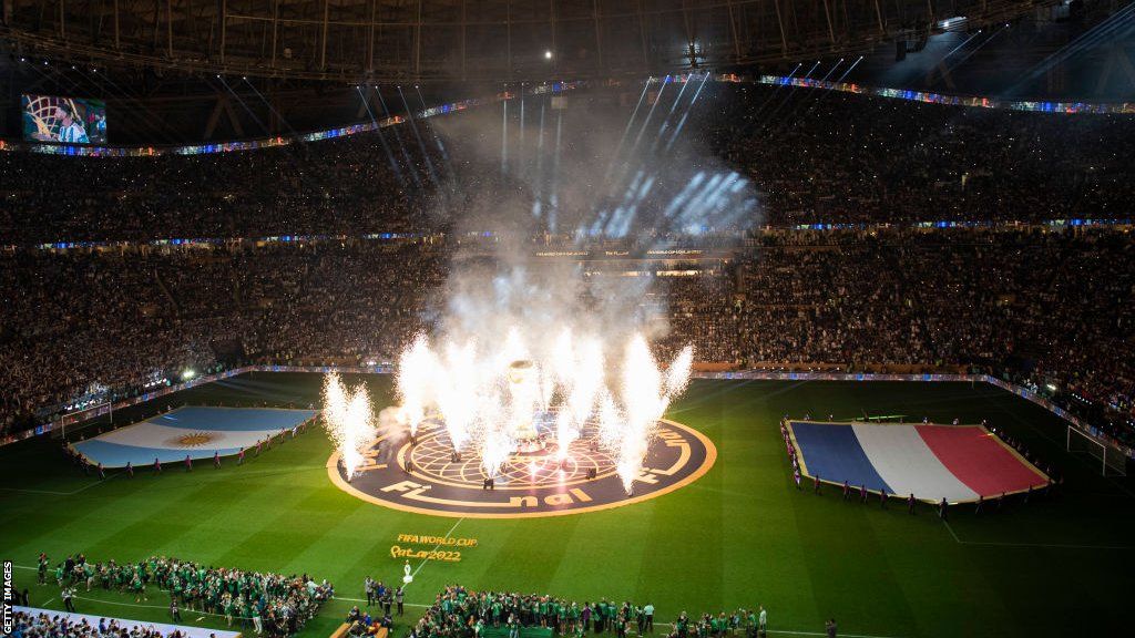 Pyrotechnics are set off before the Fifa World Cup Qatar 2022 final