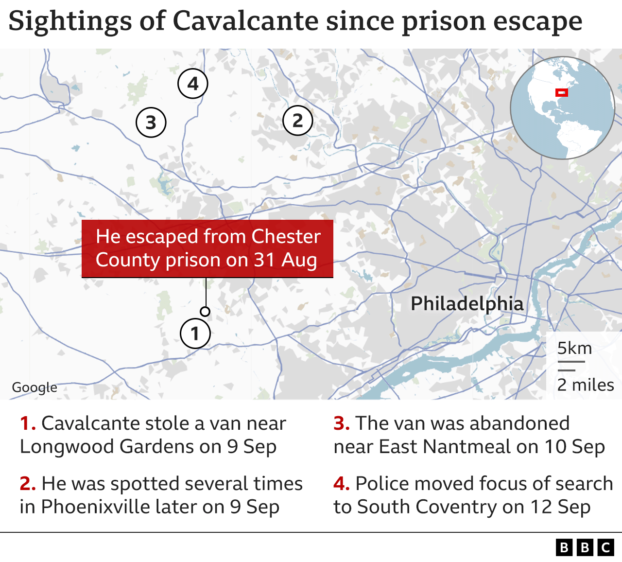Map showing sightings of Cavalcante