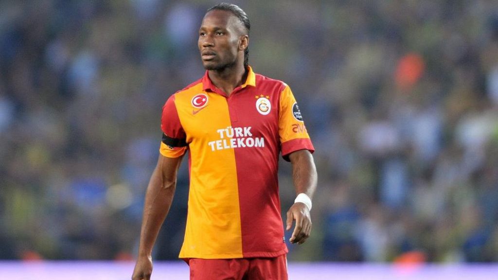 Didier Drogba plays a match in Galatasaray's famous home colours