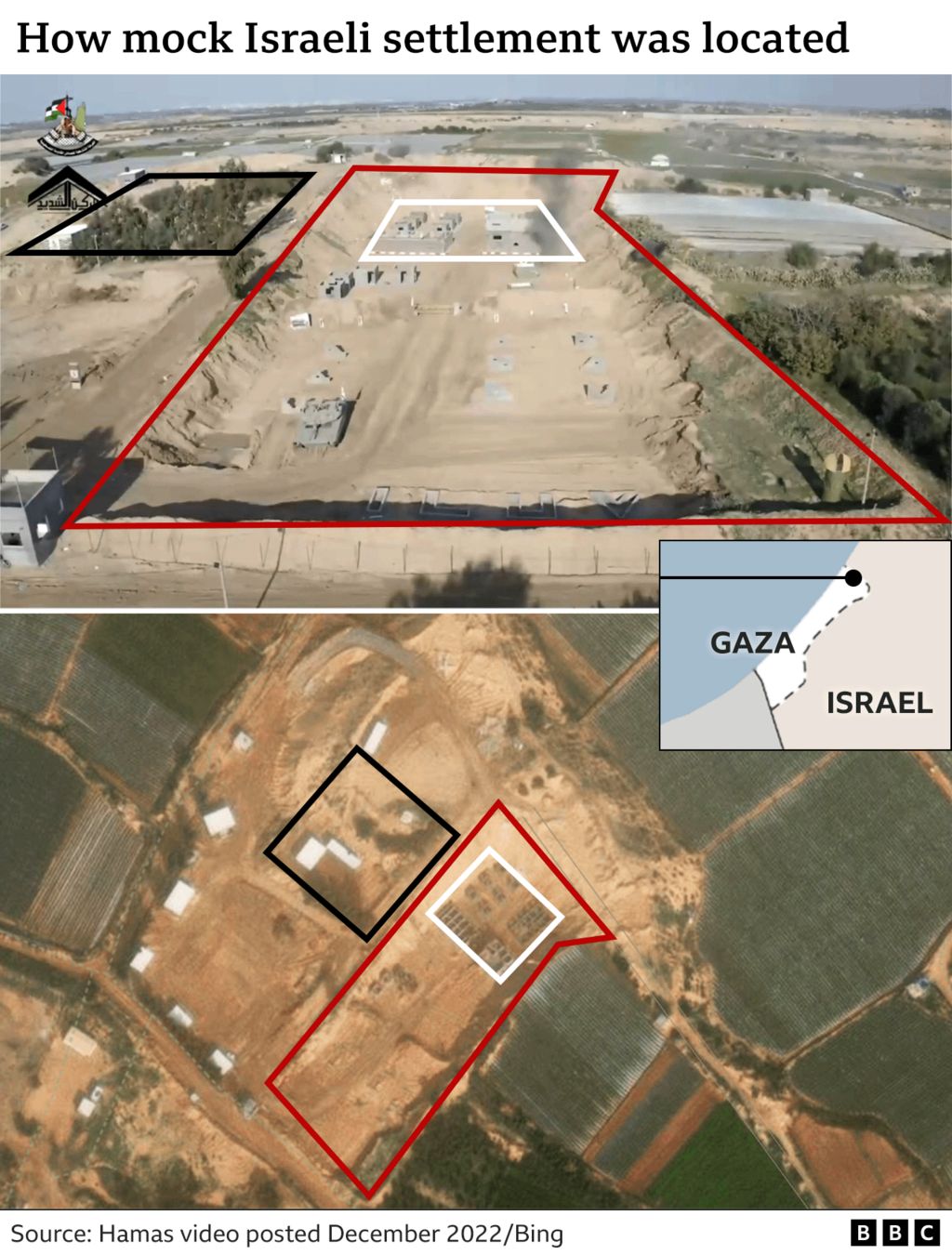 Harta që tregon vendndodhjen e një vendi trajnimi të Hamasit