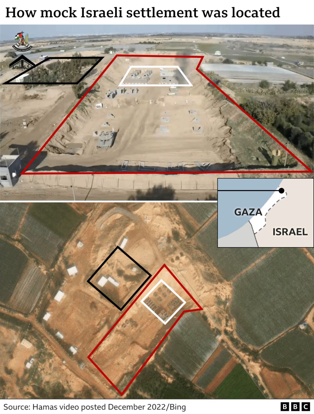 Carte montrant l'emplacement d'un site de formation du Hamas