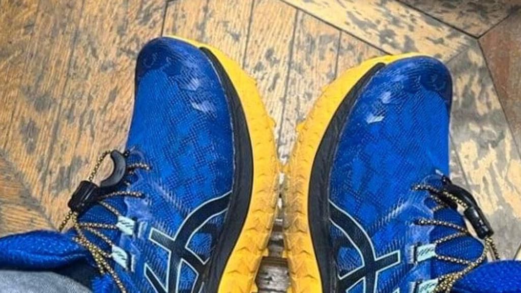 Blue and yellow shoes