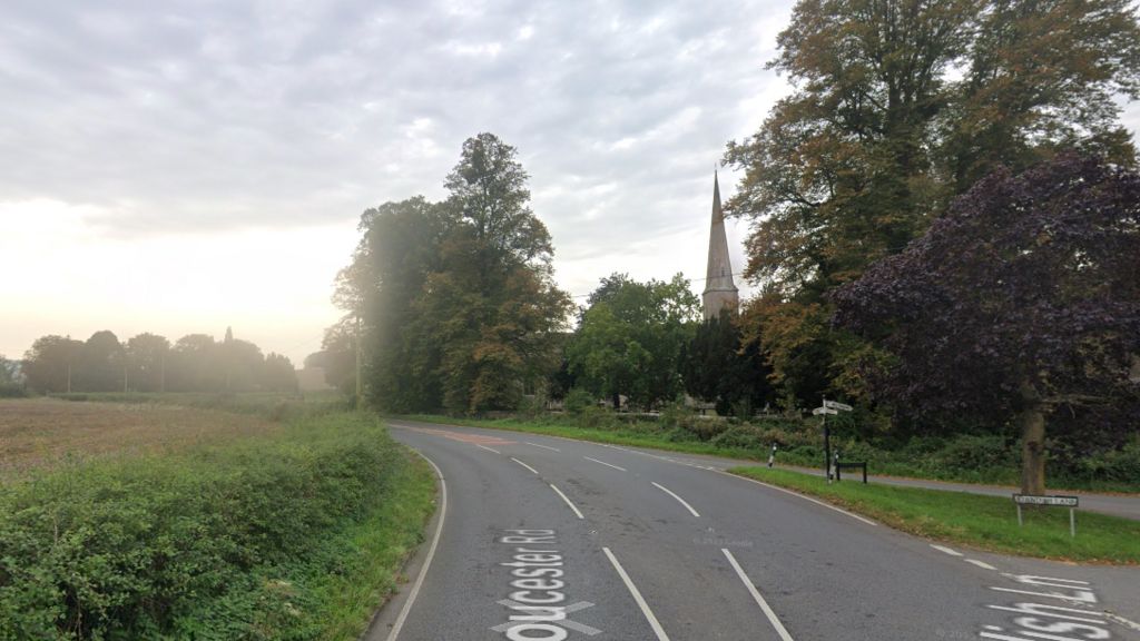 The B4008 near the Church of St Nicholas