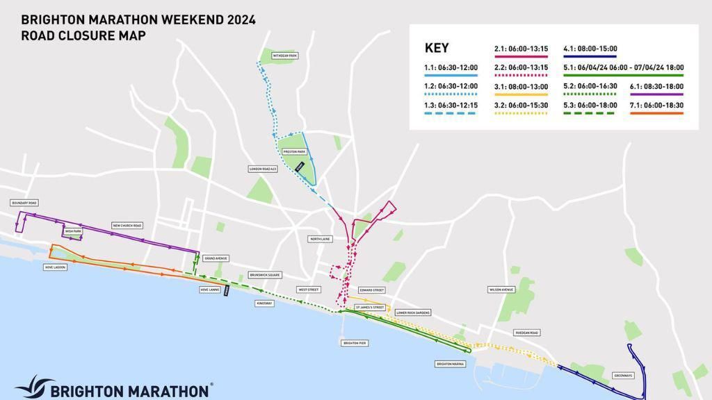 Map of Brighton Marathon road closures