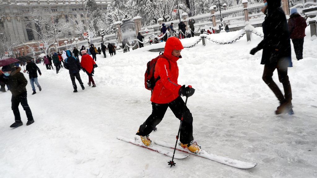 Skier on street