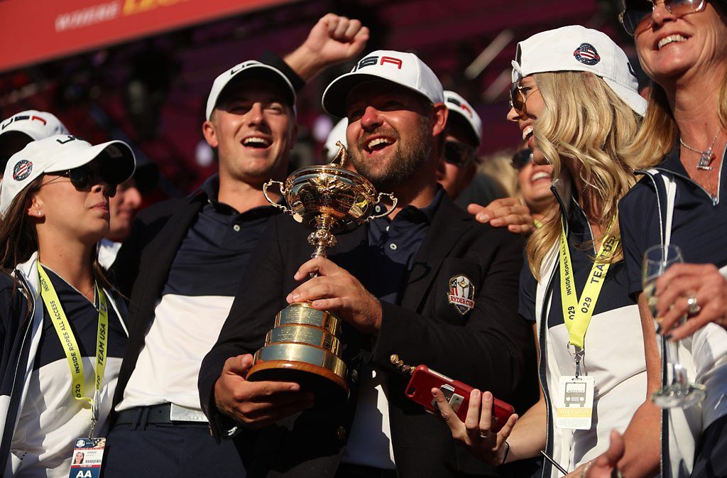 The US PGA team celebrates regaining the Ryder Cup.