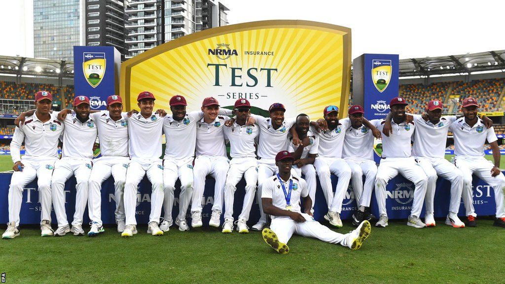 West Indies celebrate after winning the second Test to draw the series