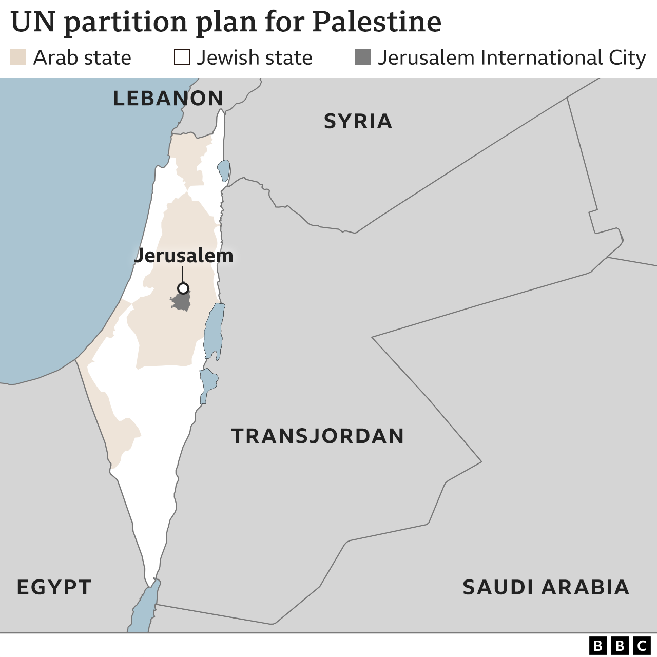 Map showing UN partition plan for Palestine