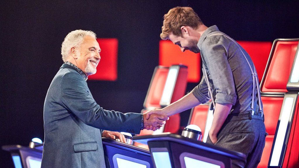 Sir Tom Jones and Ricky Wilson on the set of The Voice