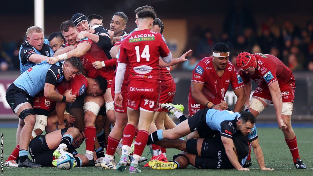 Tempers flared between Cardiff and Scarlets after Ellis Jenkins' tip tackle on Dan Davis