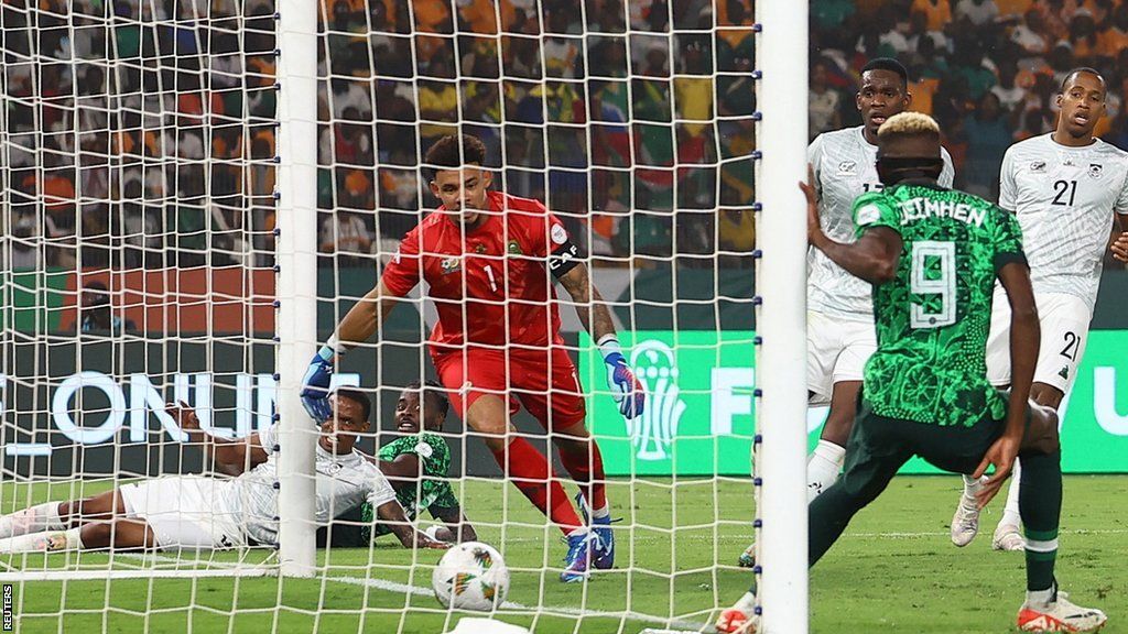 Victor Osimhen scores to put Nigeria 2-0 up against South Africa, before the goal is ruled out for offside