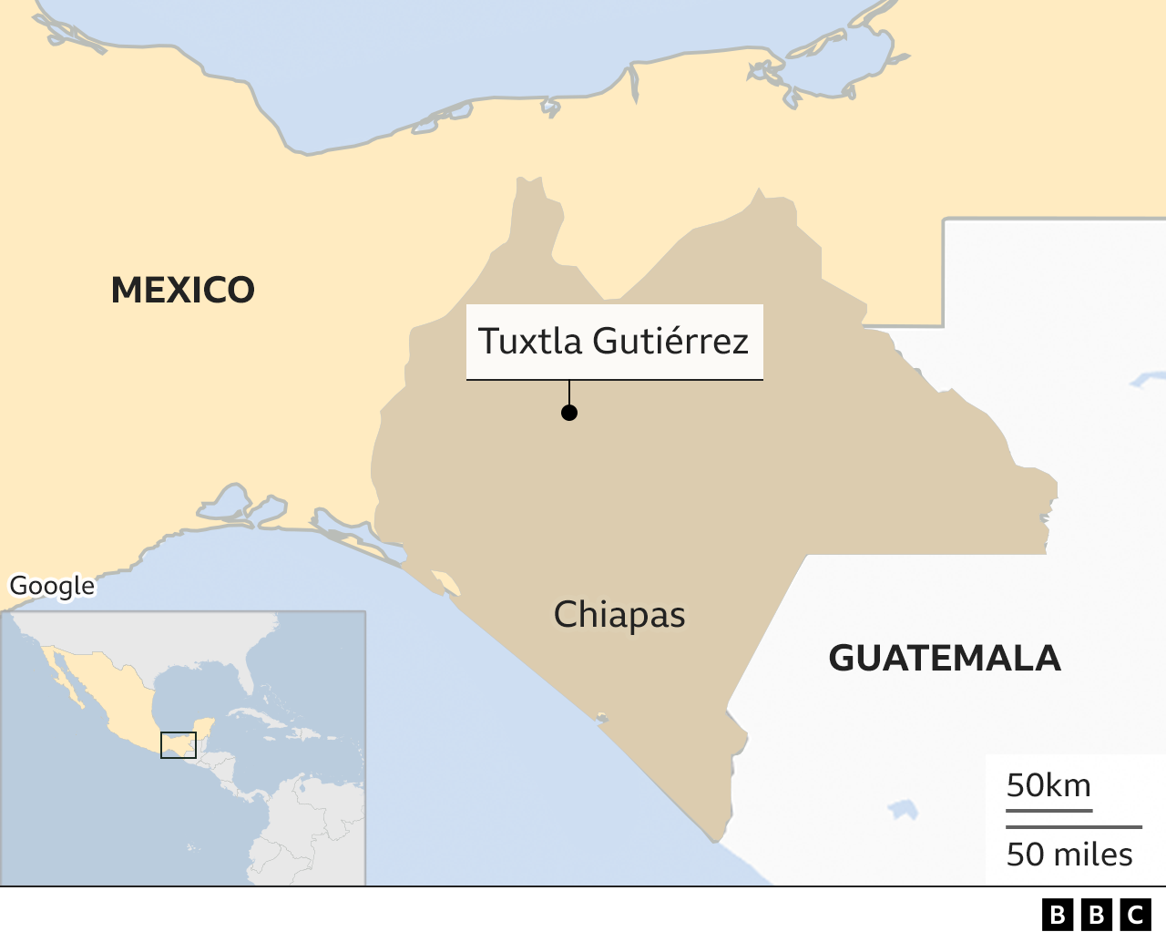 Map showing town in Mexico where fatal crash happened
