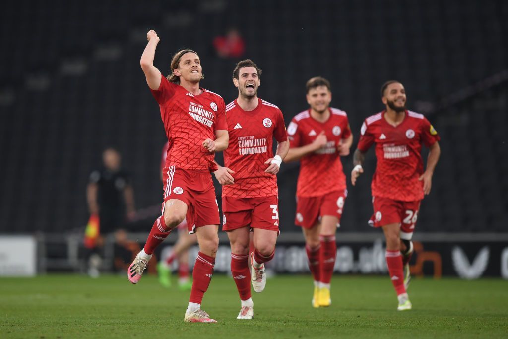 Danilo Orsi celebrates a goal for Crawley