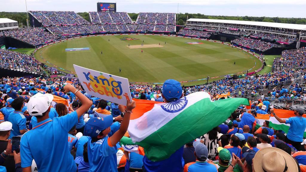 A general view from the top of the stands of the India-Pakistan game at the T20 World Cup