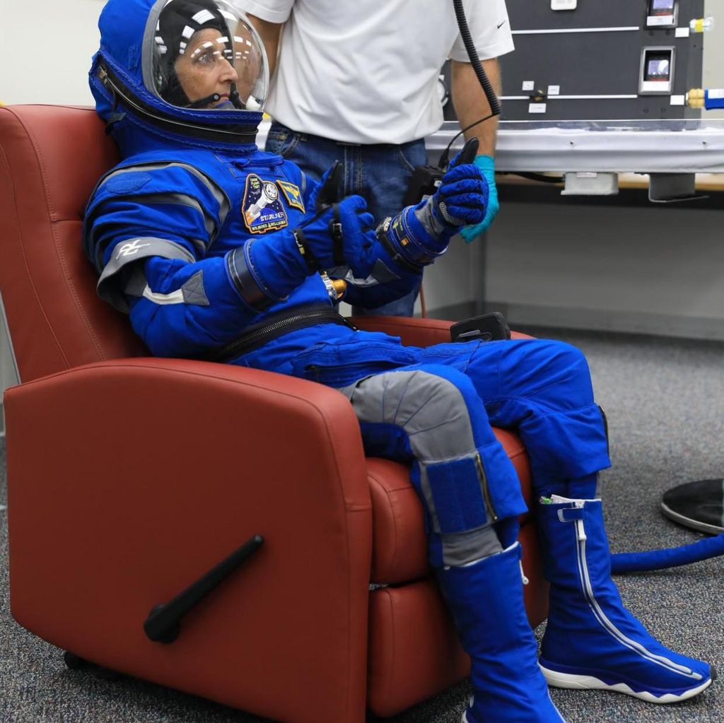 Suni Williams wearing Boeing's new spacesuit