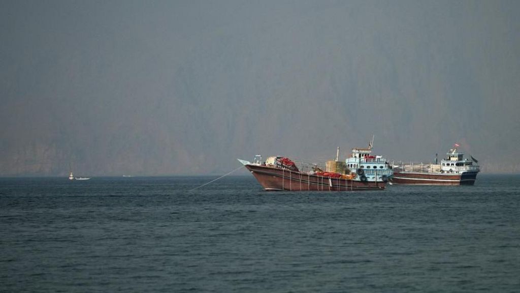 Two vessels at the Strait of Hormuz, taken from Musandam, Oman
