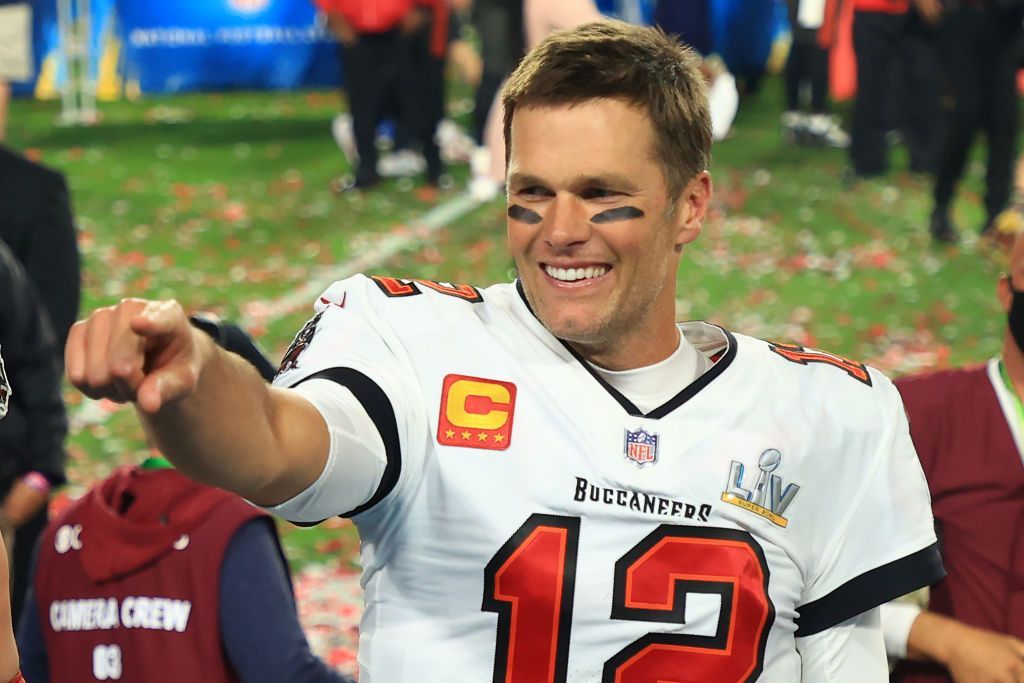 Tom Brady pictured after a NFL game for Tampa Bay Buccaneers