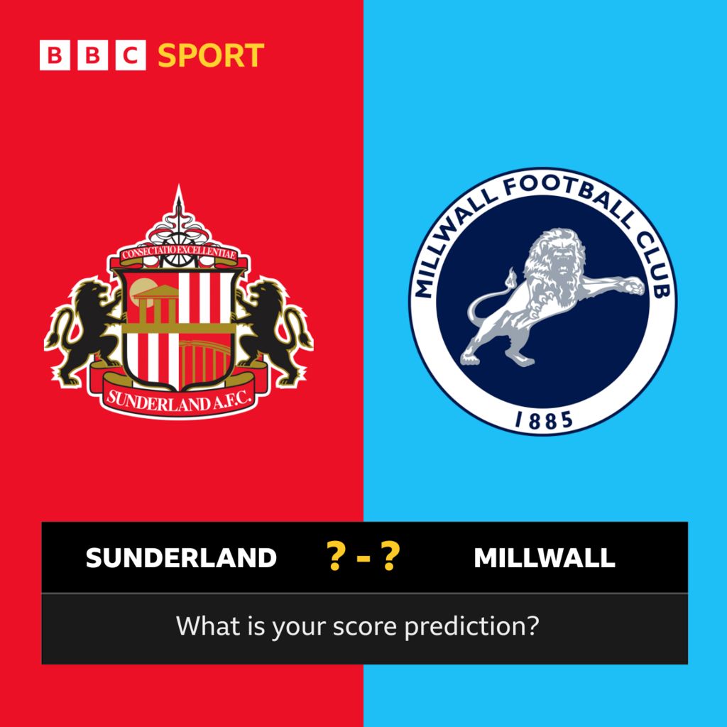 A graphic that asks 'what is your score prediction?' with Sunderland and Millwall on opposing sides