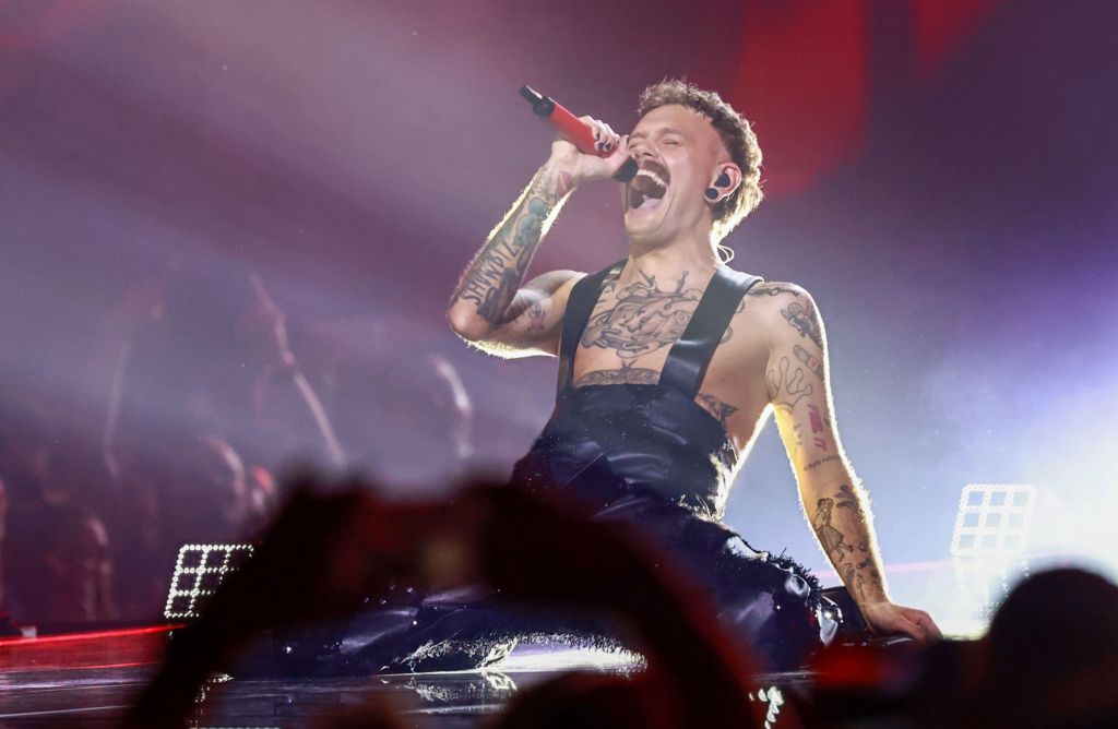 Jonas Lovv performs at the Eurovision Song Contest