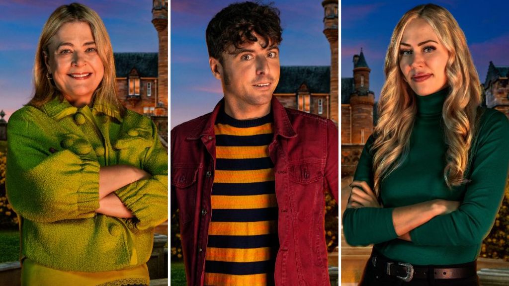 Traitors contestants Harriet, Jack and Ellie pictured in front of Ardross Castle