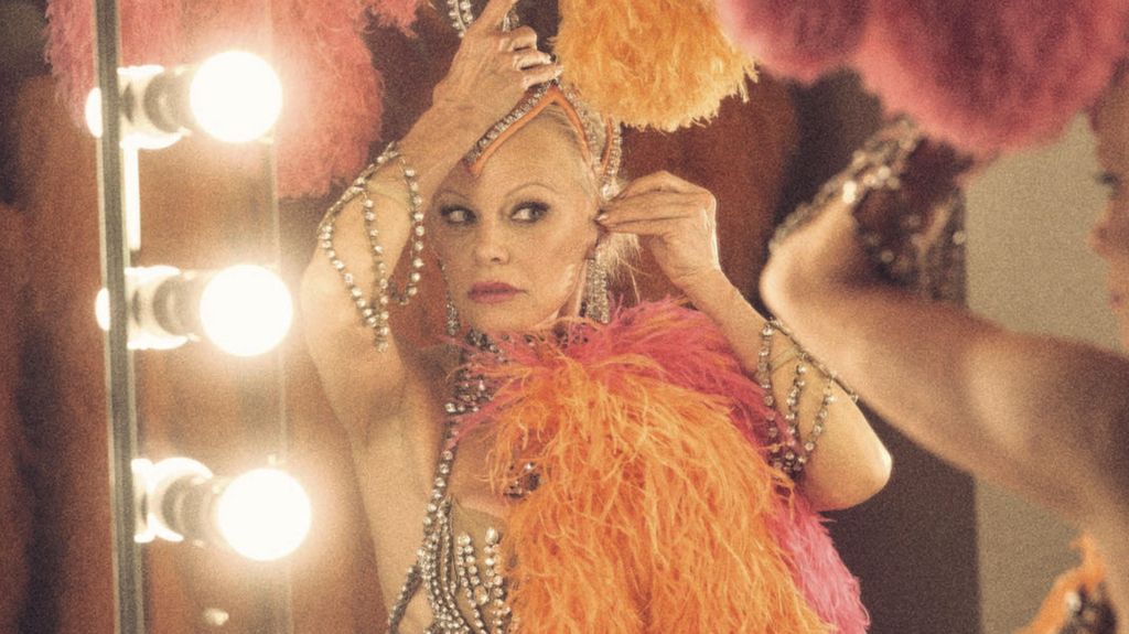 A picture of Pamela Anderson in character as Shelly in The Last Showgirl