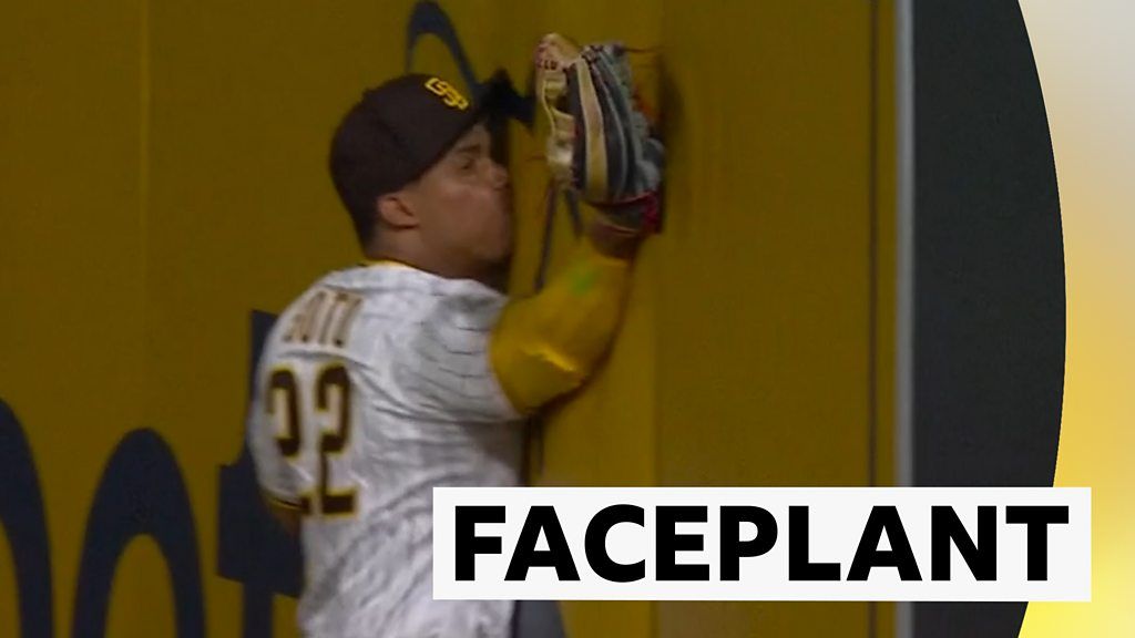 MLB: San Diego Padres' Juan Soto makes catch while crashing into wall