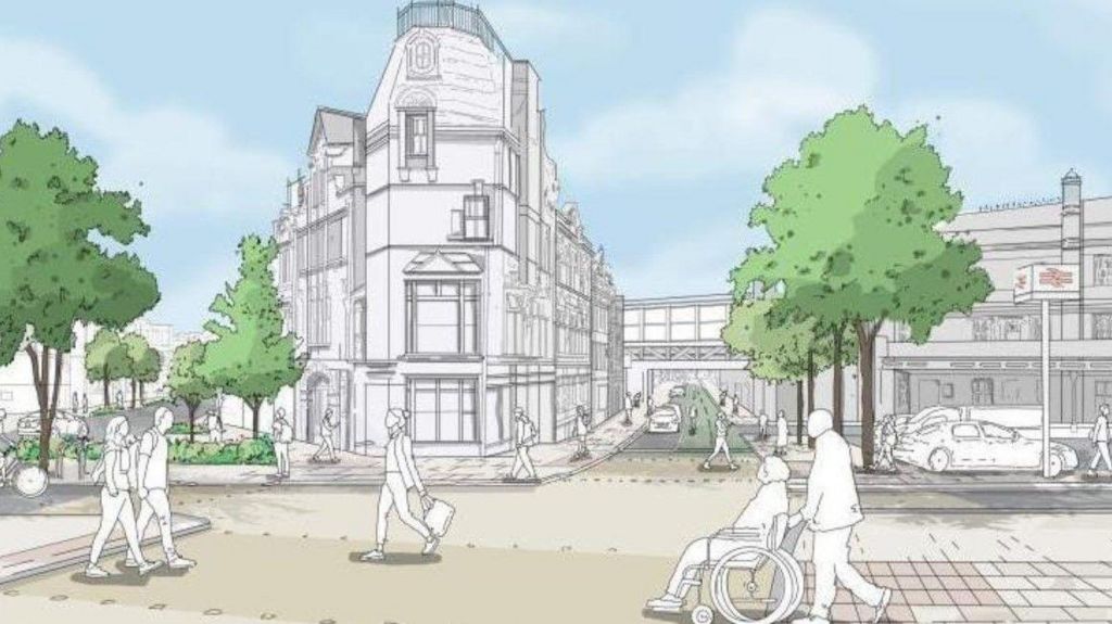 An artists' impression sketch of the area outside Shrewsbury train station