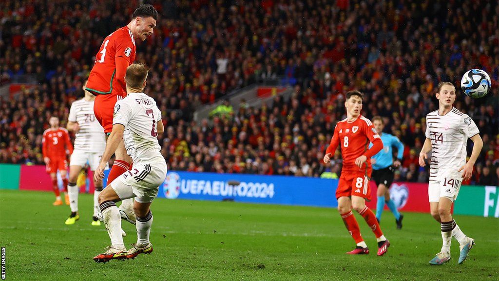 Kieffer Moore scores Wales' opening goal