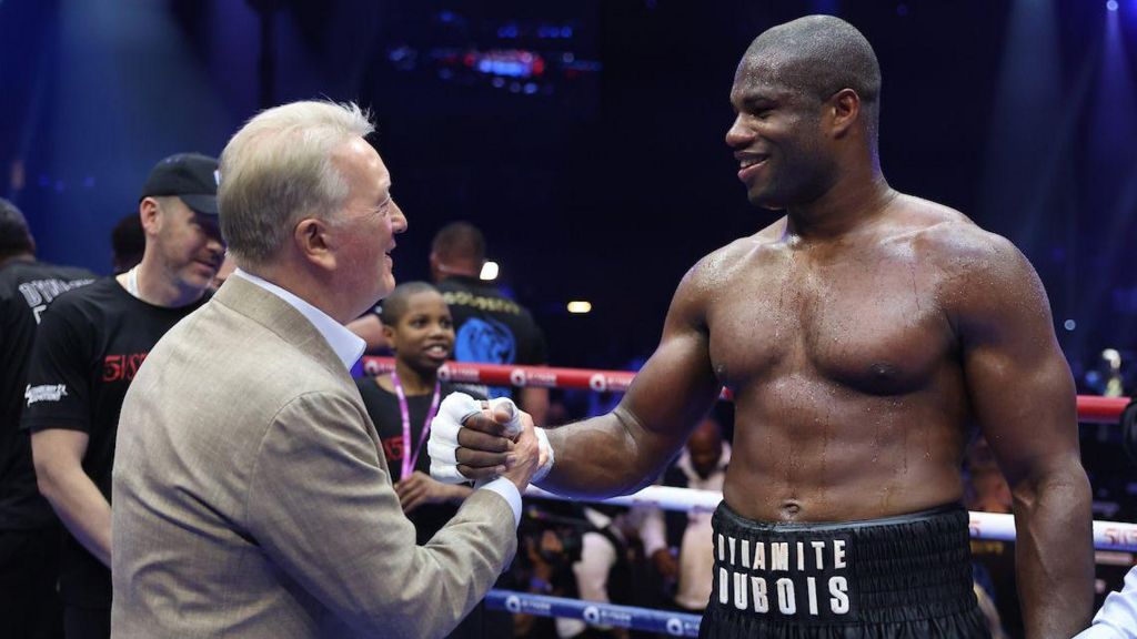 Frank Warren celebrates with Daniel Dubois