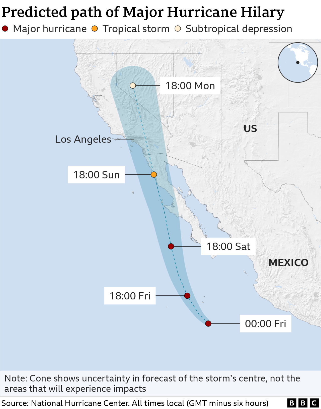 Hurricane Hilary predicted to hit Baja California on Saturday before reaching the south-west US
