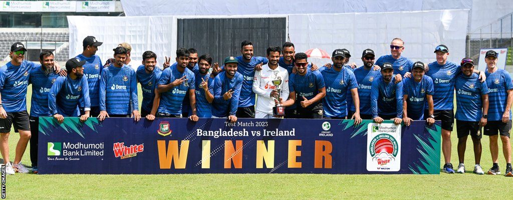 Bangladesh with the Test series trophy