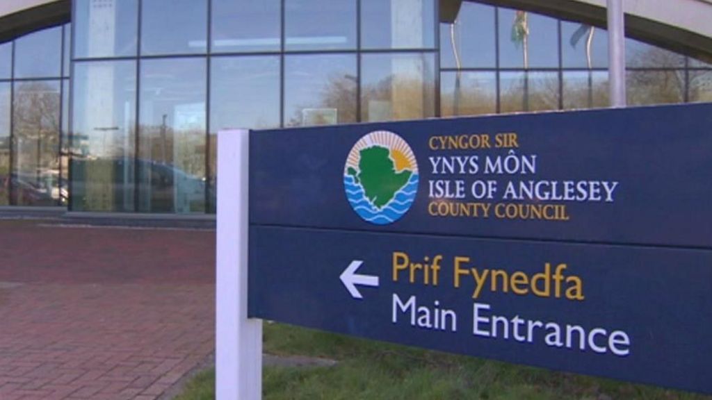 Anglesey council sign in front of council offices